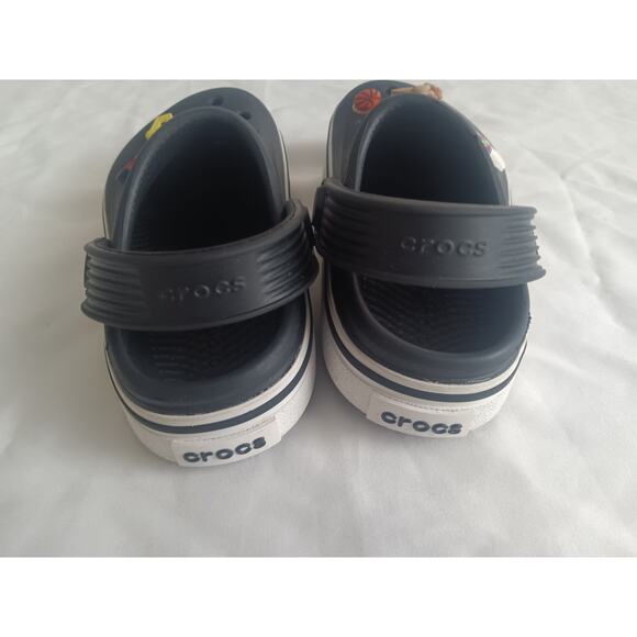 Toddler Size 8 Crocs Black Clogs with Jibbitz Charms – Dinosaur, Train, Sports - Picture 4 of 6